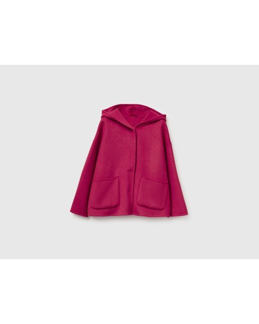 Benetton Black Benetton, Kapuzenjacke Aus Wollmischung, Größe, Pflaume, Damen