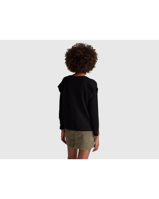 Benetton, Chaleco De Cuello En V De Mezcla De Lana, Talla, Negro, Mujer Benetton de color Black