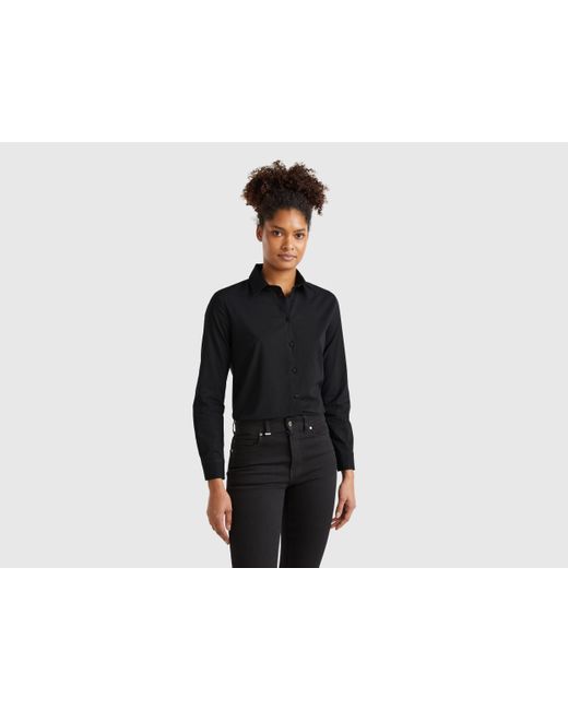 Benetton, Camisa Regular Fit De Algodón Ligero, Negro, Mujer Benetton de color Black