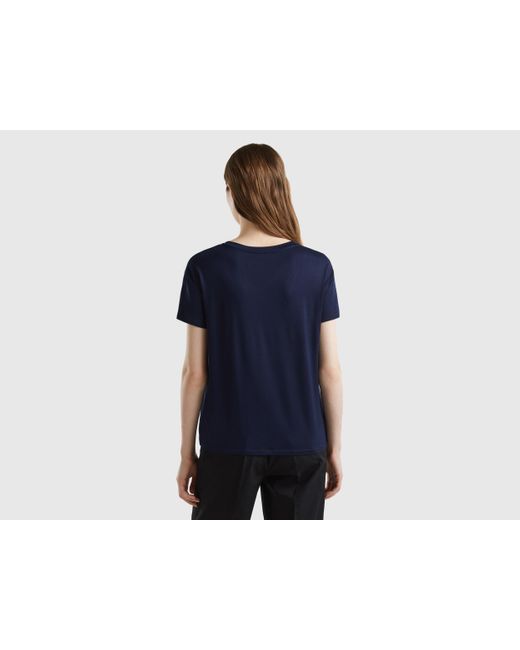 Benetton Blue T-shirt In Sustainable Stretch Viscose