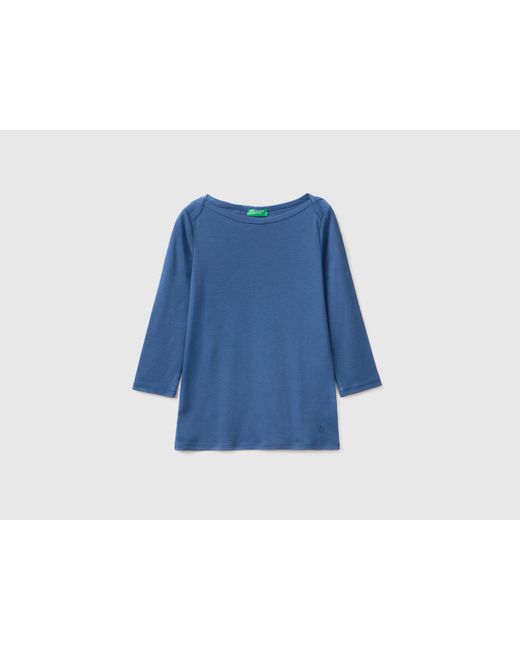 Benetton Blue T-shirt With Boat Neck In 100% Cotton