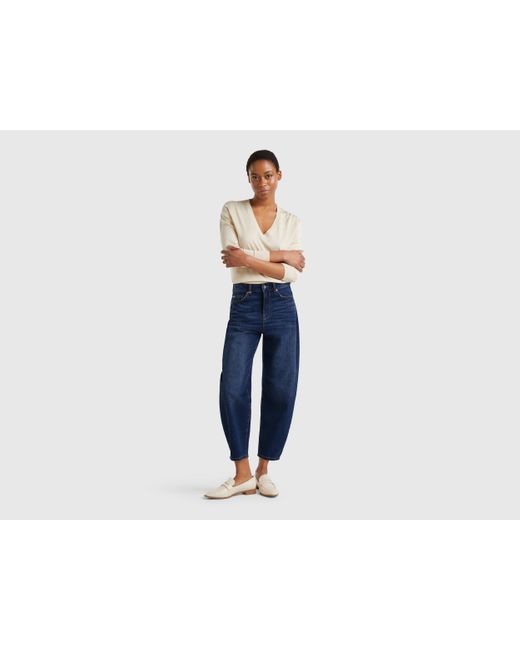 Benetton, Vaqueros Con Corte Globo, Azul Oscuro, Mujer Benetton de color Blue