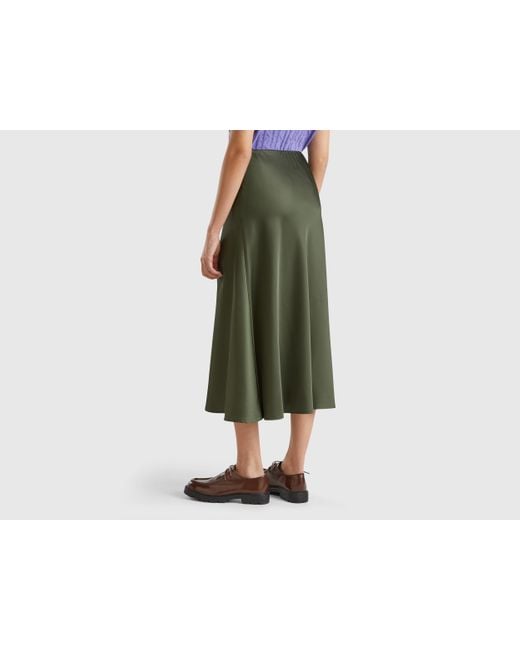 Benetton Green Benetton, Flowy Satin Look Skirt, , Military