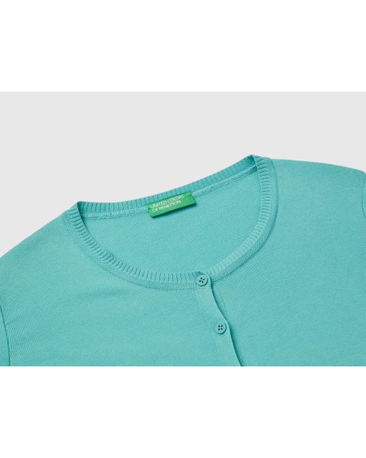 Benetton, Cárdigan De Cuello Redondo De 100 Algodón, Verde Agua, Mujer Benetton de color Blue