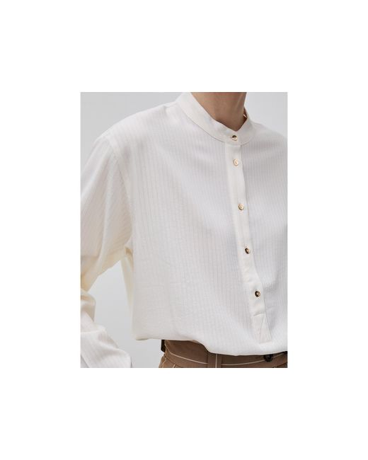 Benetton Black Benetton, Striped Blouse With Mandarin Collar