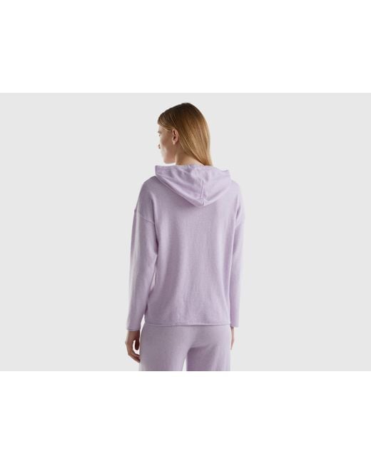 Benetton Purple Light Lilac Cashmere Blend Sweater With Hood