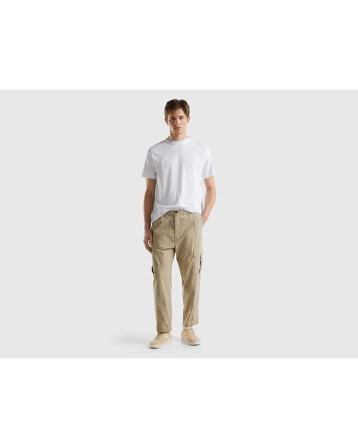 Benetton Black Cargo Trousers In Lightweight Cotton for men