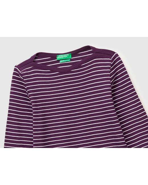 Benetton Purple Benetton, Striped T-Shirt With Boat Neck
