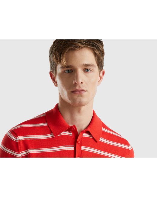 Benetton Red Striped Knit Polo for men