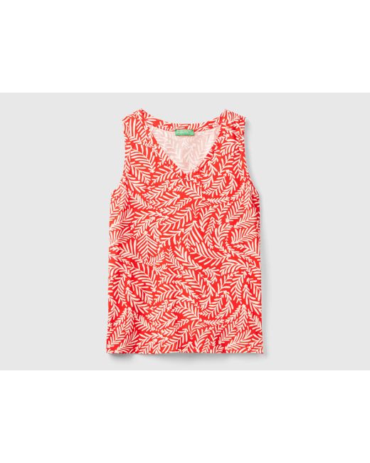 Benetton Red Tank Top With Tropical Print
