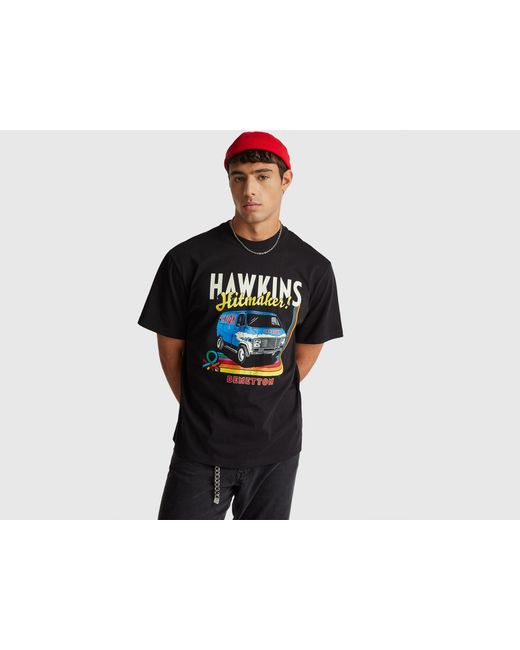 Benetton Black Benetton, T-Shirt With Stranger Things Print for men
