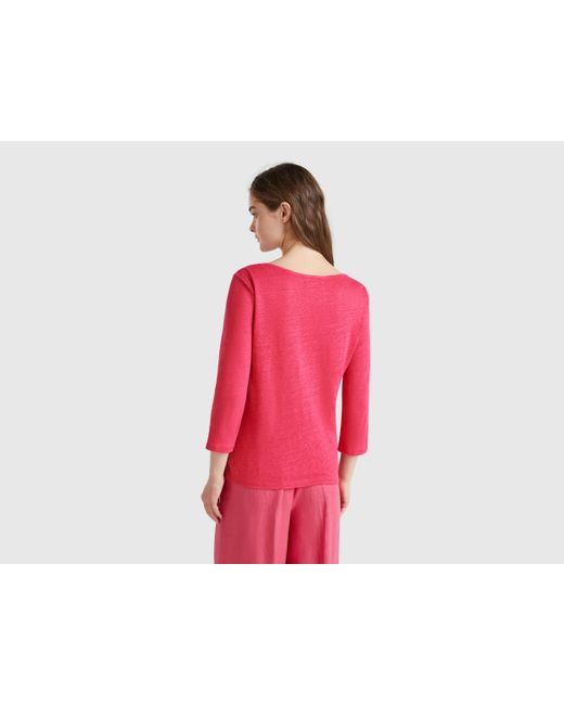 Benetton Red Benetton, Pure Linen T-Shirt With 3/4 Sleeves
