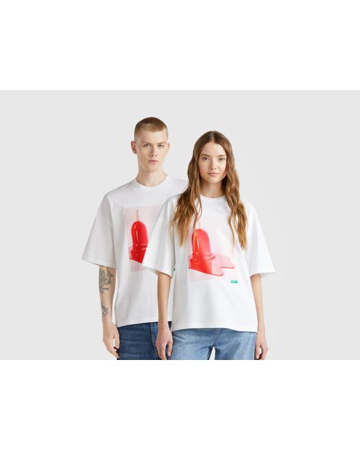 Benetton Red Benetton, 100% Cotton T-Shirt With Ice Cream Print