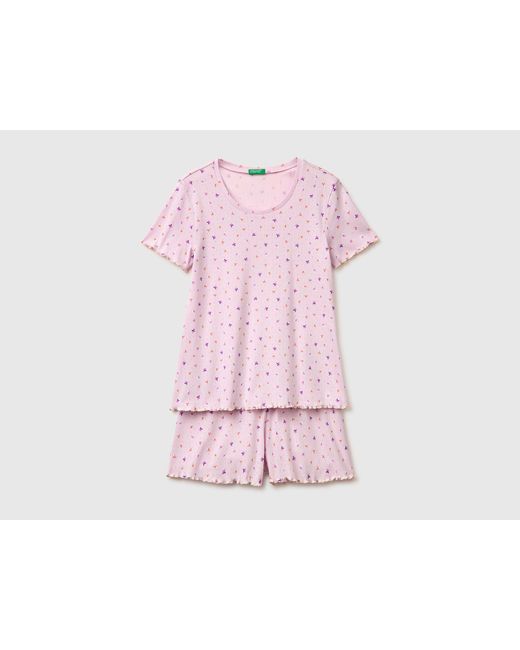 Benetton Pink Benetton, Ribbed Patterned Short Pyjamas