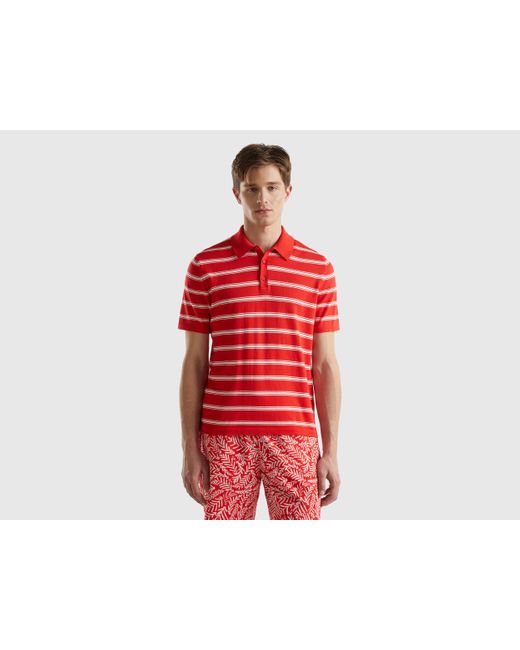 Benetton Red Striped Knit Polo for men