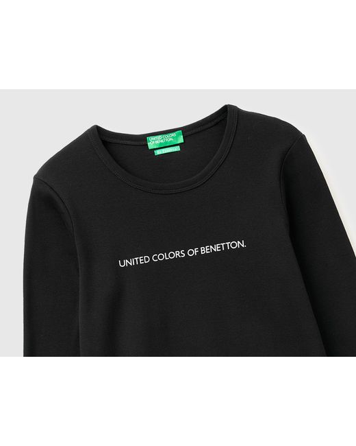 Benetton Black Benetton, Long Sleeve T-Shirt With Glitter Logo