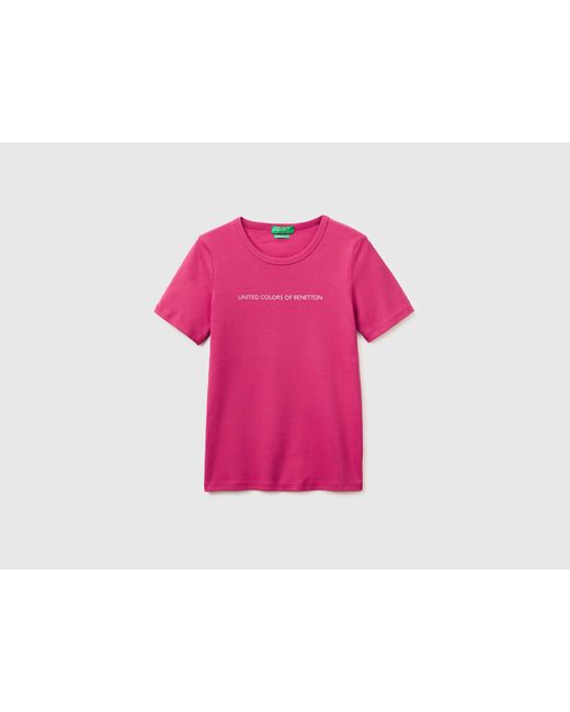 Benetton Pink Benetton, Short Sleeve T-Shirt With Glitter Logo