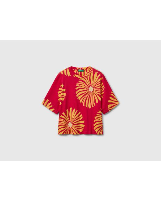 Benetton Red Benetton, T-Shirt With Floral Pattern