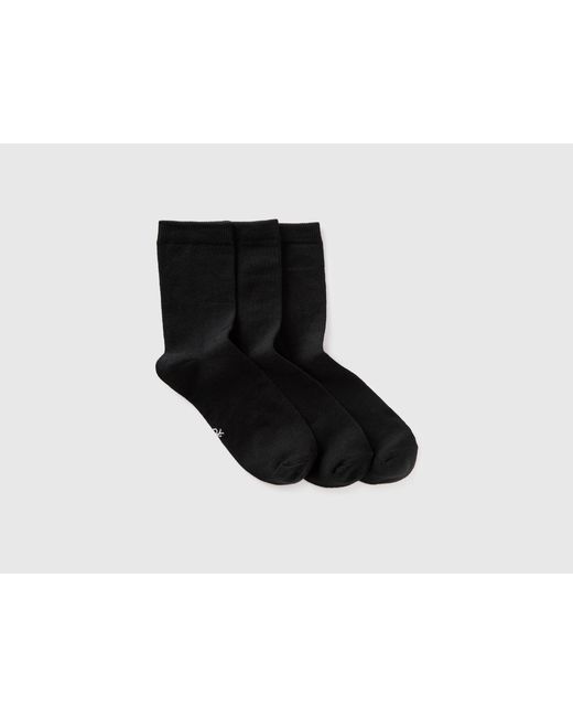 Benetton Black Benetton, Three Pairs Of Solid-Colored Medium Socks