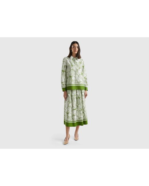 Benetton Green Midi Skirt In Sustainable Viscose Blend