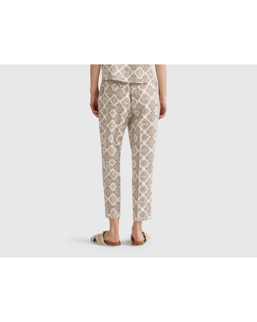 Benetton, Pantalon En Lin Imprimé, Femme Benetton en coloris Black
