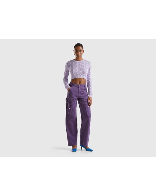 Benetton Purple Cargo Trousers In Cotton