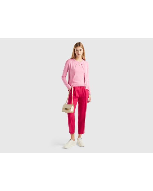 Benetton Red Cropped Trousers In 100% Linen