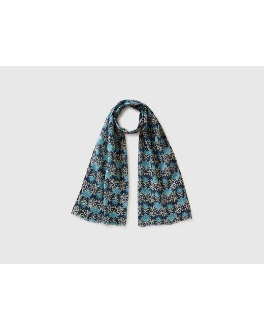 Benetton Blue Benetton, Patterned Linen Blend Scarf
