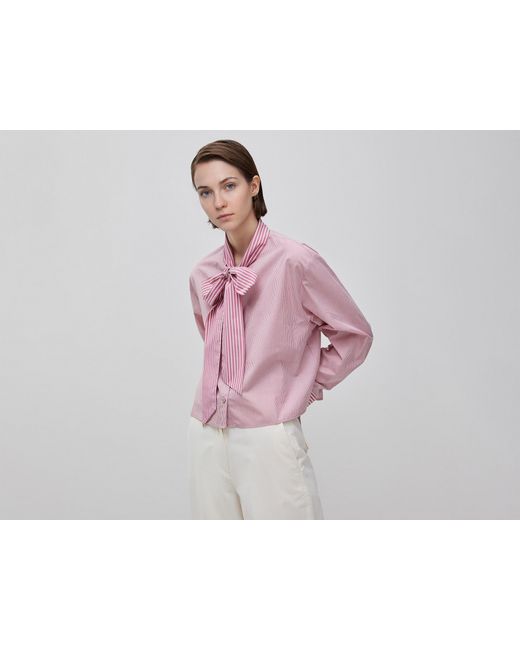 Benetton Black Benetton, Striped Crop Shirt With Bow