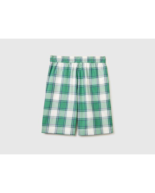 Benetton Green Benetton, Checked Bermuda Shorts With Drawstring for men