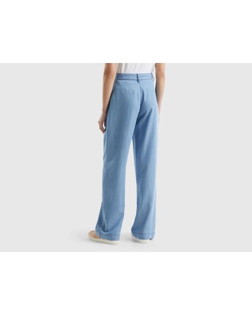 Benetton Blue Wide Trousers In Sustainable Viscose