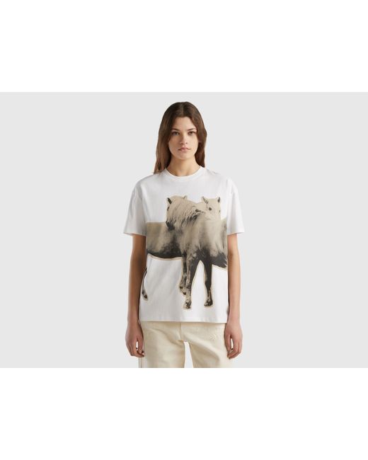 Benetton Black Warm T-shirt With Horse Print