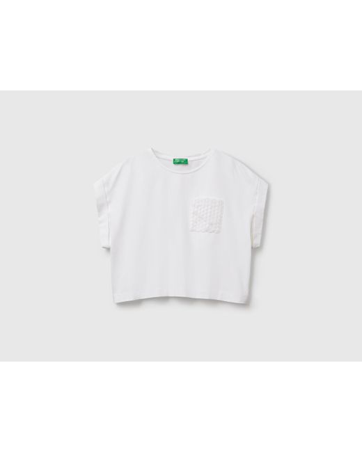 Benetton, Camiseta Con Bolsillo De Macramé, Blanco, Mujer Benetton de color Black