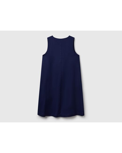 Benetton Black Benetton, Ärmelloses Kleid Aus Reinem Leinen, Dunkelblau
