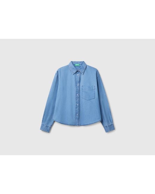 Benetton, Camisa Corta De Cambray, Azul, Mujer Benetton de color Blue