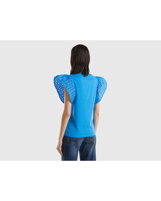 Benetton Blue T-shirt With Ruffled Sleeves