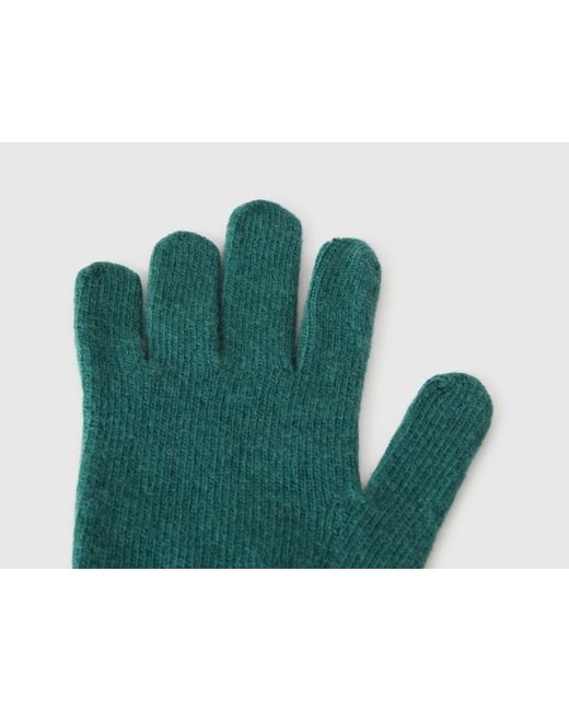 Benetton Green Benetton, Grüne Handschuhe Aus Reiner Merinowolle, Größe, Dunkelgrün, Damen