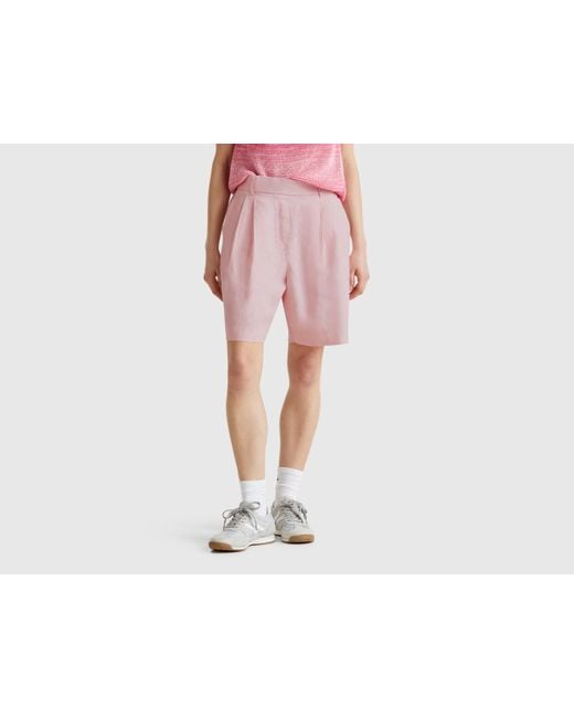 Benetton, Bermudas 100% Lino, Rosa Palo, Mujer Benetton de color Black