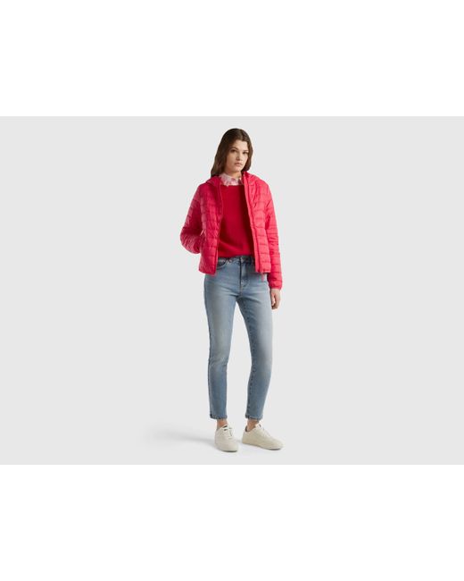 Benetton Red Puffer Jacket With Recycled Wadding