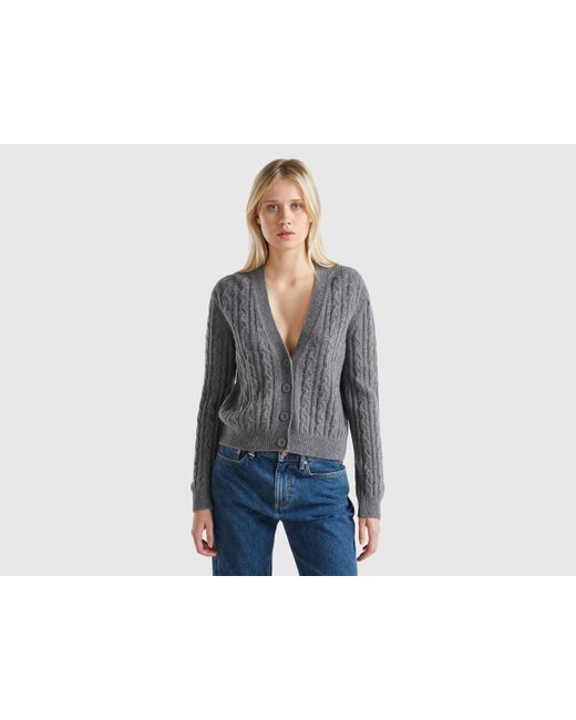 Benetton Boxy Fit Cardigan With Cable Knit And Perforations in Black Lyst UK