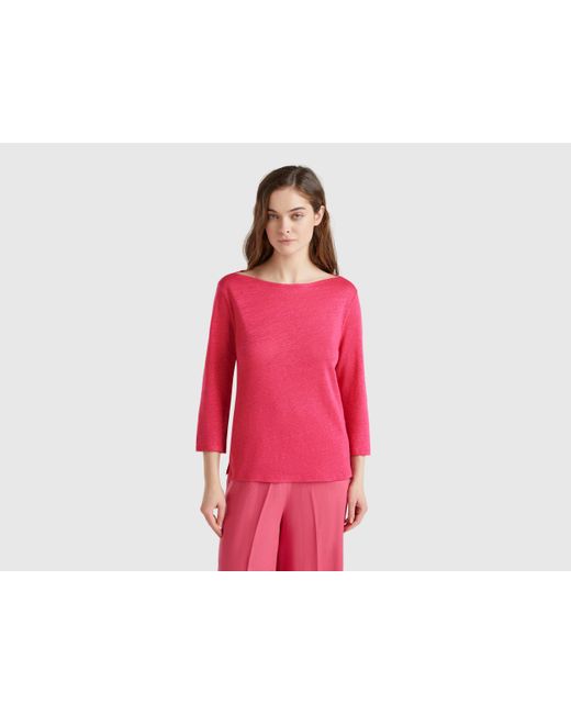 Benetton Red Benetton, Pure Linen T-Shirt With 3/4 Sleeves