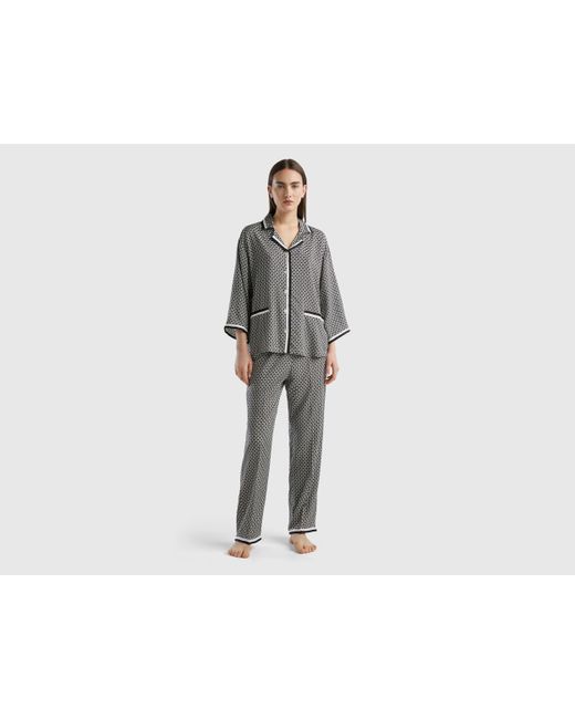 Pyjama À Monogram En Viscose Durable Benetton en coloris Black