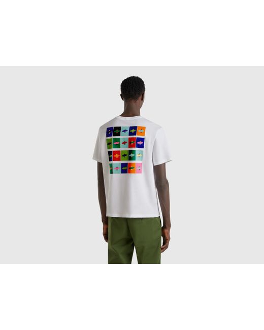 Benetton, Camiseta Con Estampado De Algodón Orgánico, Blanco, Hombre Benetton de hombre de color Black