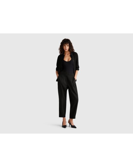 Benetton Black Benetton, Flowy Trousers With Pleats