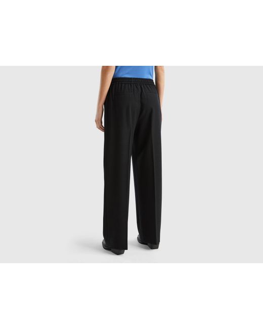 Benetton Black Flowy Trousers With Drawstring