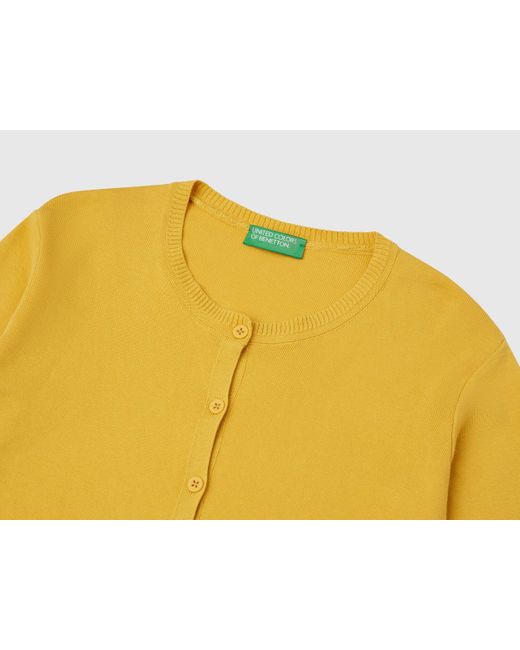 Benetton, Cárdigan De Cuello Redondo De 100 Algodón, Mostaza, Mujer Benetton de color Black
