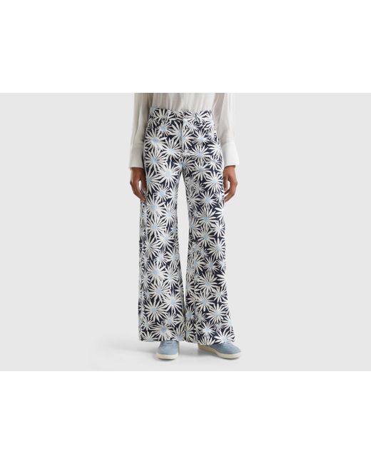 Benetton Black Wide Trousers With Floral Print