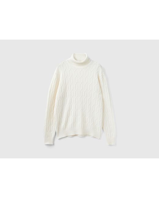 Benetton White Benetton, Diamond Pattern Turtleneck, , Creamy for men