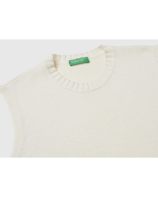 Benetton, Chaleco De Mezcla De Lana Y Viscosa, Talla, Blanco Crema, Mujer Benetton de color Black