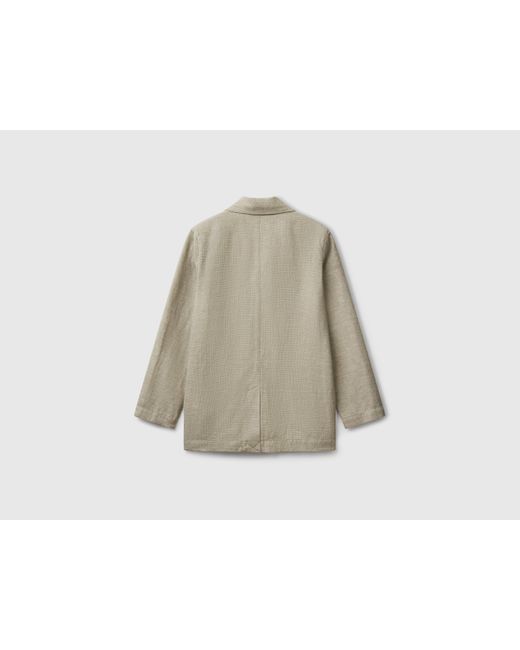 Benetton, Chaqueta Cruzada En Mezcla De Lino, Mujer Benetton de color Black